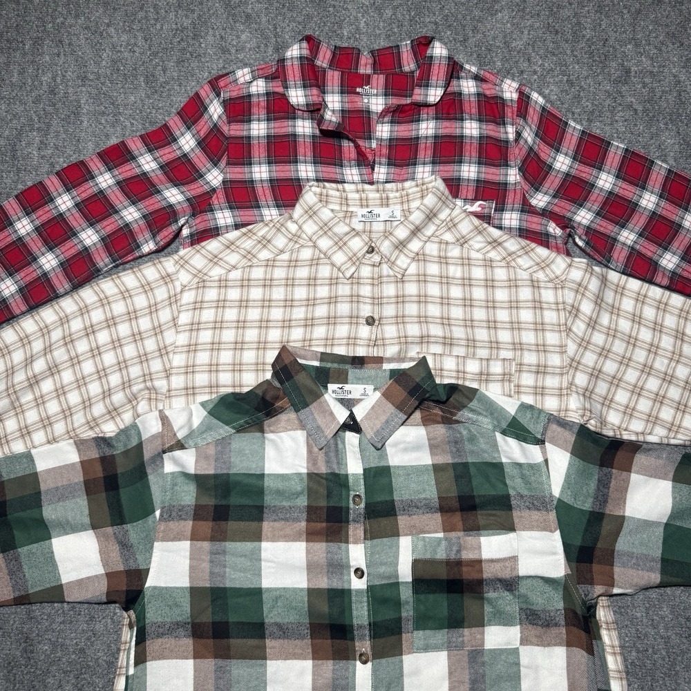 Hollister Women Plaid Long Sleeve Button Up Lot of 3 Button Up & Sleep Top Small